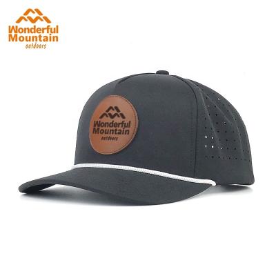 China Factory High Quality Leather Patch Logo Patch Cord 5 Holes Laser Logo Baseball Cap Golf Hat Golf Hat Sports Hot Selling High Quality COMMON Custom Hat for sale