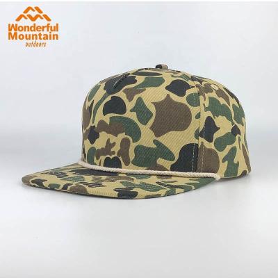 China Factory COMMON Hot Selling Original 5 Panel Cotton Snapback Rope Hat Custom White Camouflage Flat Bill Hats With String for sale