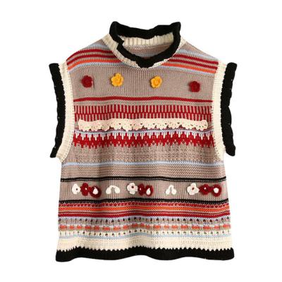 China Anti-wrinkle Texture Flower Shaped Sweater Knitted Sweater Crop Cable Custom Top Cotton Knit Sweater for sale