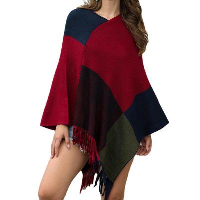 China Women Coat Fringe Loose Shawl Knitted Poncho Winter Cape Fashion Oversized Sweater Knitwear Fitshinling Plaid Women Anti-wrinkle for sale