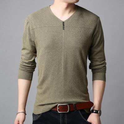 China Autumn Men's Solid Color Anti-Wrinkle Sweaters Clothes Slim Long Sleeve V-Neck Bottoming Shirt for sale