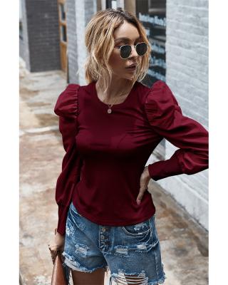 China Anti-Wrinkle Puff Shirt Women Clothing Long Sleeve Puff Top Pure Color Casual Crop Top Wholesale Custom for sale