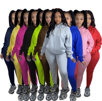 China 2020 Autumn Winter Women Solid Color QUICK DRY Two Piece Suit Plus Size Sportswear Fitness Workout Hoodies And Gaiters Sets for sale