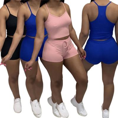 China Anti-pilling Back Conjunto piezas Para mujer Stretch Best Quality Casual Suspender Two Piece Shorts Set 2 Pieces 2021 Sets Womens Clothing for sale