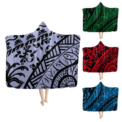 China Wearable Colorful Custom Design Hooded Fleece Blanket For Adults Kids Picnic Winter Throw Blanket for sale