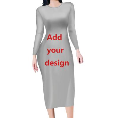 China Breathable Customized Casual Plus Size Elegant Dresses Bodycon O-Neck Autumn Long Sleeve Night Dress For Woman Ladies Customizable Clothes for sale