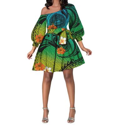 China Polynesian Elegant Green Women's Floral Print Dress Mini Evening Elegant Party Dress viable plus size women dresses elegant for sale