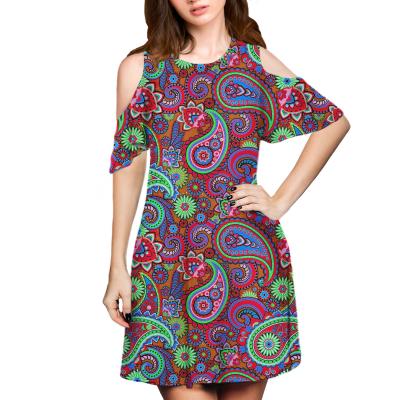 China Breathable Paisley Print Summer Chill Out Lady Elegant Casual Short Sleeve Tunic T-shirt Top Dress Women Dresses for sale