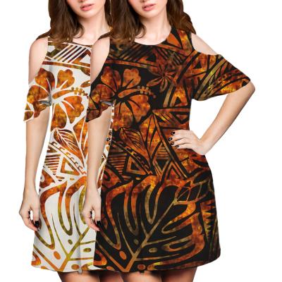 China Factory Direct Sales Hawaiian Elegant Casual Floral Short Sleeve Dress Spring/Summer/Autumn Leafage Short Sleeve Dress for sale