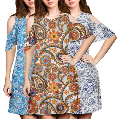 China New Viable Arrive Spring Fall Plus Size Dresses Short Sleeves Off-Shoulder Summer Dress Paisley Pattern Prints Tribal Women Clothing for sale