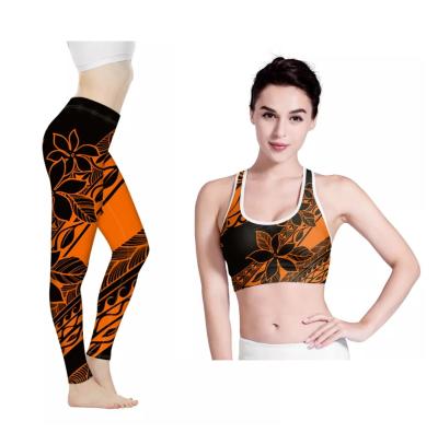 China High Waist Hawaii Polynesian Pattern Plus Hibiscus Leggings Women Crop Tank Sports Bra And Leggings Sets Long Workout Yoga Equipment for sale