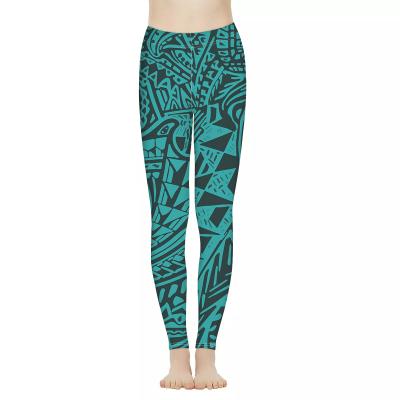 China Breathable Polynesian Tribal Wave Print American Samoa Blue Leggings For Women Stretch Control Soft Waisted Workout Legging Yoga Pants Top for sale