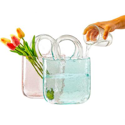 China Modern Farmhouse Manufactory Direct Purse Vase With Fish Bowl Flower Glass Weeding Vase Handbag Shape Flower Vase for sale