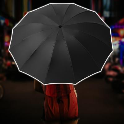 China Novelty DD2038 Automatic Coated Reverse LED Light Umbrella With Reflective Strip 12K Car Reverse Inverted Umbrella With Flashlight for sale