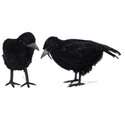 China Feather Feather Halloween Black Feathered Crow Decorations Realistic Birds Figurine Statue Model (1PCS) for sale