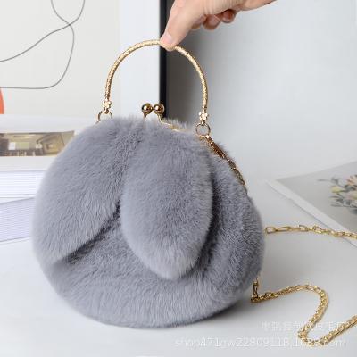 China Waterproof Hot sale in winter Plush bag female cross body chain handbag fur Plush shoulder bag rabbit ear clip mouth women fur bag for sale