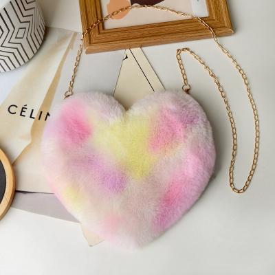 China Waterproof New Women Winter Fauxfur Handbag Lady Heart Shape Handbag Female Fashion Purse Teenage fur  Heart shaped  bag Tote bag for sale