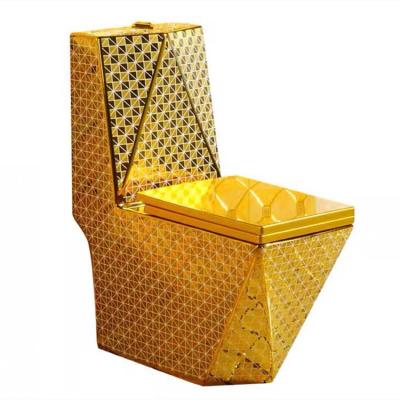 China Inodoro Royal Cheap Sanitary Ware Floor Standing Bathroom Ware Hotel Style WC Gold Concealed One Piece Toilet for sale