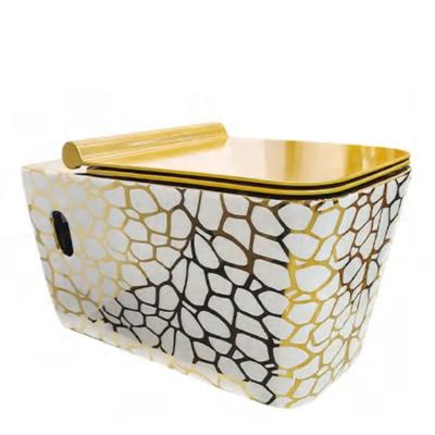 China Cheap Bathroom Sanitary One Piece Cistern Hidden Ware Gold Ceramic Wall Hung WC Toilet For Hotel for sale