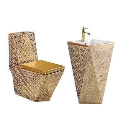 China Royal Bathroom Sanitary Ware One Piece Chest of Drawers Cistern Style Pedestal Style Gold Concealed Ceramic Gold Toilet for sale