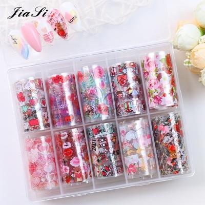 China Nail Beauty Products Wholesale Valentine Heart Mounted Nail Kit Sheets Designer Paper Foil Love Nail Art Foil for sale