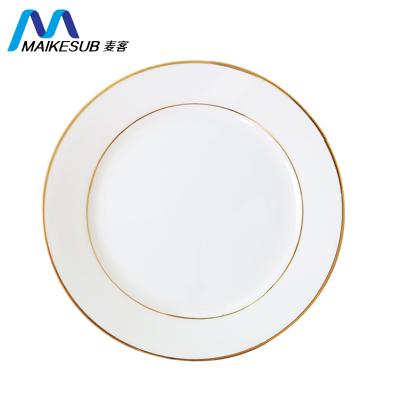 China Maikesub Sublimation White Ceramic Dish 8inch Ceramic Dishes With Gold Rim Made In China for sale