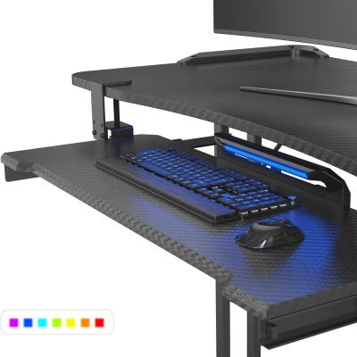 China Manual V-mount Stretch Home Office Furniture Convertible Under Desk Keyboard Tray With RGB Light for sale