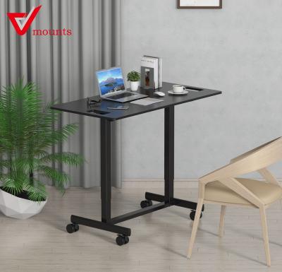 China Office Building Expandable Manual V-Rise Adjustable Portable Laptop Desk On Wheels With I-Shaped Base for sale