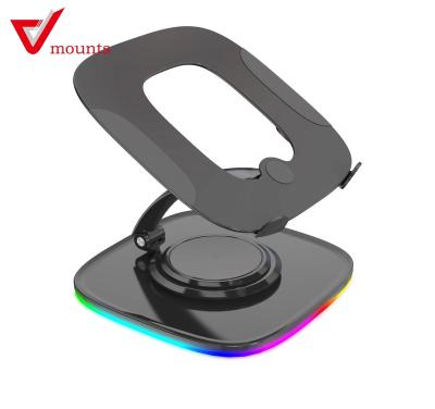 China Foldable V-mounts 360 Degree Rotating Ergonomic Black Laptop Tablet Stand With LED Light Bar for sale