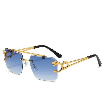 China Fashion Sunglasses 2023 Trending Double Bridge Metal Sunglasses Luxury Designer Brand Women Fashion Frameless Sunglasses Rimless Rectangle Sunglass for sale