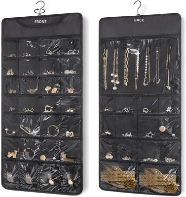 China Double Sided 80 Mesh Transparent Bag Rectangle Jewelry Storage Holder Felt Wall Hanging Brooch Pin Display Organizer For Women for sale