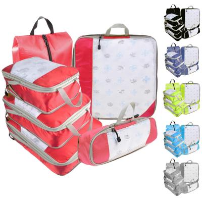 China Durable Travel Packing Cubes Travel Storage Bag 6 Piece Suitcase Clothing Storage Bag Clothes Shoe Bag for sale