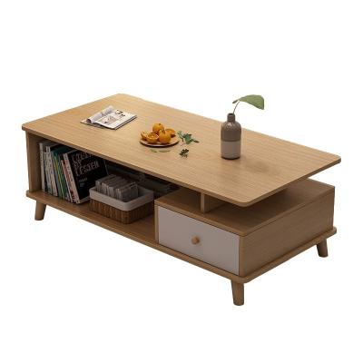 China (Size) Nordic Minimalist Modern Luxury Adjustable Design Cafe Solid Wood Lifting Top Tea With Drawers Table For Living Room Home for sale