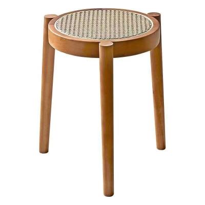 China Leisure Stool Rattan Single (Waist) Living Room Chair Nordic Small Low Family Adjustable Solid Wood Stackable Round Stool for sale