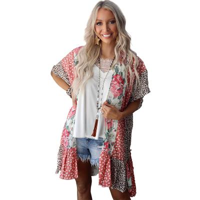 China New Design Anti-wrinkle Summer Fashion Floral Leopard Print Short Sleeve Beach Kimono Ladies for sale