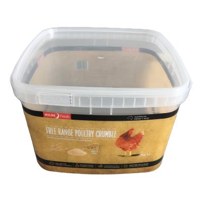 China Plain 3L Plastic Square Bucket Container With Transparent Lid Clear For Food Baking Jam With IML Dog Food Cat Litter Sand for sale