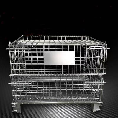 China Galvanized Stocked Metal Rolling Wire Mesh Container Foldable Storage Cage for sale