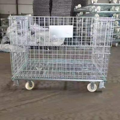 China Foldable Wire Stored Mesh Stacker Wire Container Storage Metal Pallet Cage Rack for sale