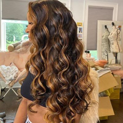 China Wholesale Good Quality Body Wave Highlight Color 4/27 Dark Brown Virgin Hair Lace Front Bob Wig With Bleached Knot With Baby Hair for sale