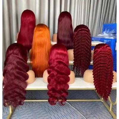 China Body Wave 99J Red Colored Raw Indian Virgin Hair Wigs,HD Full Lace Frontal Wig Vendor,Lace Front Wig Human Hair For Color Women for sale