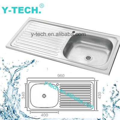 China Without Faucet YK-9643A Industrial Material Single Basin Stainless Steel Kitchen Sink Bowl With Drainer for sale