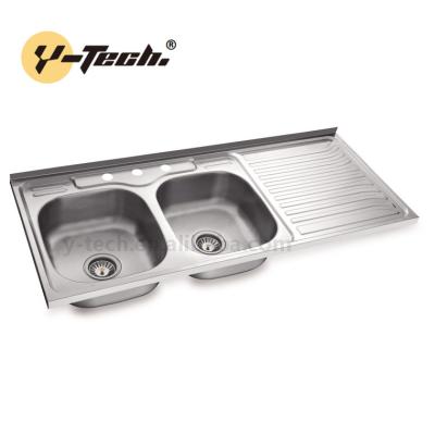 China With Faucet YK-X120L Kitchen Stainless Steel Double Bowl Kitchen Lay On Steel Sink With Hole for sale