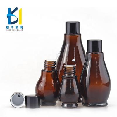 China Hot Selling Personal Care Single Squash Shape Amber Crown Essential Oil Cosmetic Gglass Bottle For Fungus 50ml for sale