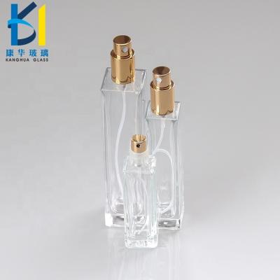 China Cosmetic Grade Perfume Bottle Top 30ml 50ml Transparent Square Spray Bottle for sale