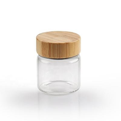 China CANDY Mini Bamboo Cap Saffron Packing Glass Bottle 50ml Saffron Glass Packing Jar for sale