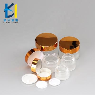 China Recyclable Frosted Glass 100ml Empty Cosmetic Jars Lid 5g 10g 20g Gold Glass Jar 100ml Cream for sale