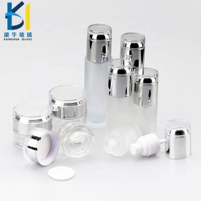 China Cosmetic white matte foundation liquid bottle, lotion bottle, makeup bottle, empty glass bottle set for sale