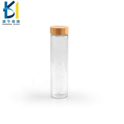 China Wholesale Empty Glass Beverage Tube Screw Cap 220ml 200ml Bamboo Glass Bottle for sale