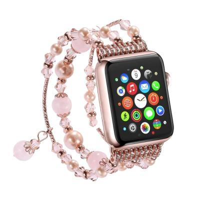 China New Design Adjustable Luxury Ladies Unisex Beaded Beaded Watch Band 40mm 44mm For Apple Watch Series 4 5 for sale