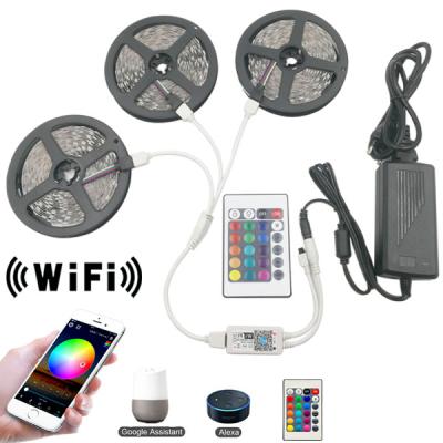 China Hotel wifi 5050 RGB led strip light Alexa Tuya smart waterproof wifi remote control waterproof wifi led strip RGB IP65 for sale